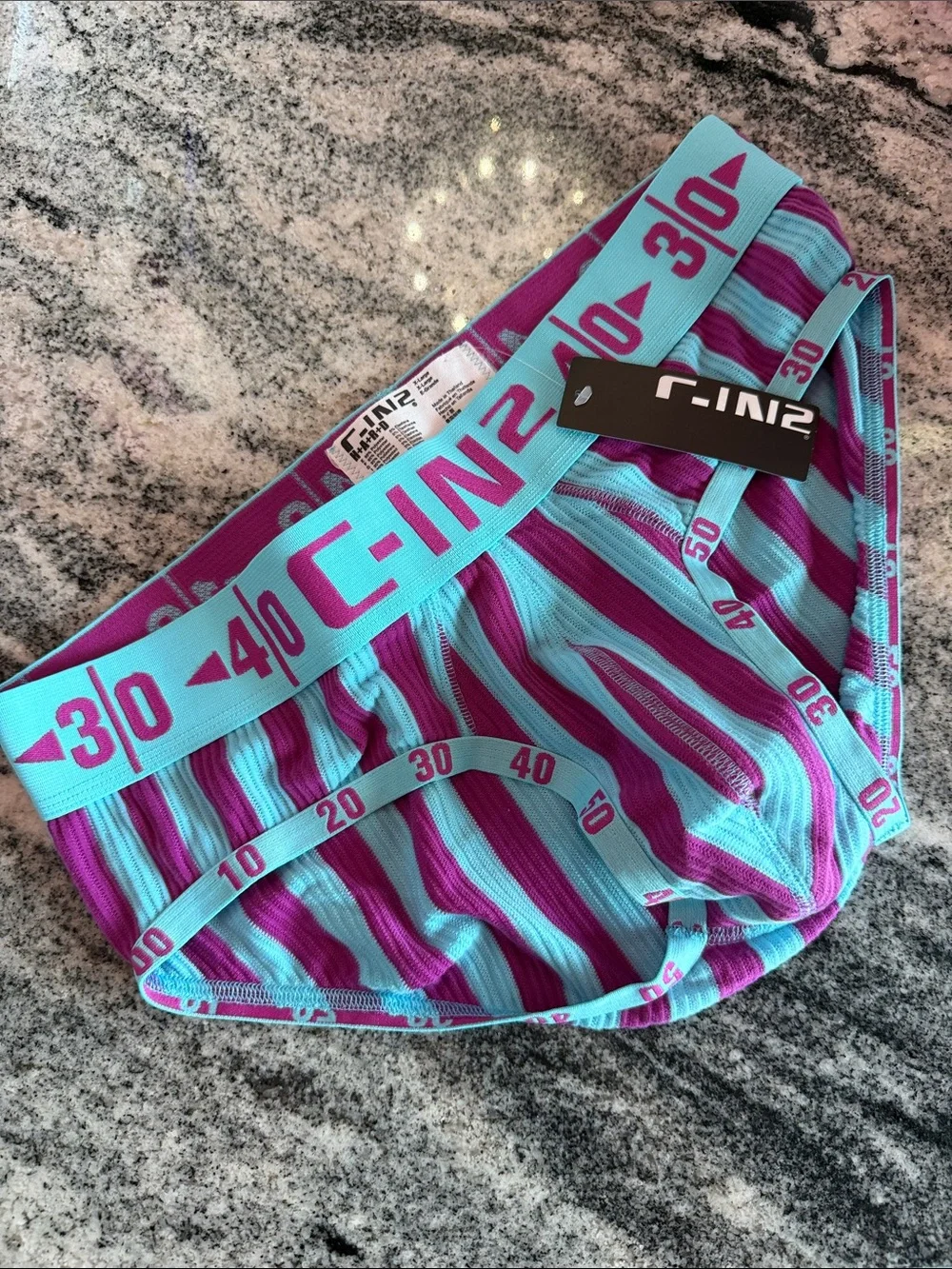 C-IN2 Men's HARD Collection Striped Briefs in Aqua & Magenta NWT!